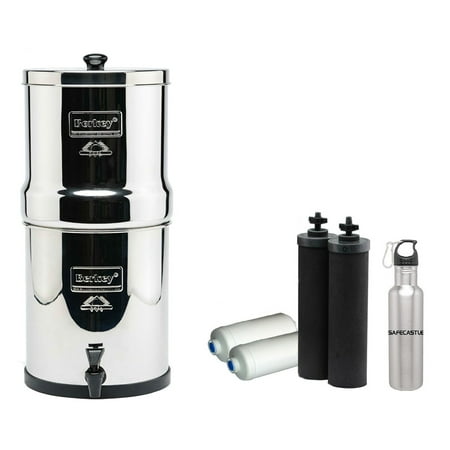 Element Top - Big Berkey BK4X2 Countertop Water Filter- 2 Black Berkey Elements and 2 Fluoride Filters bundled with Steel Bottle