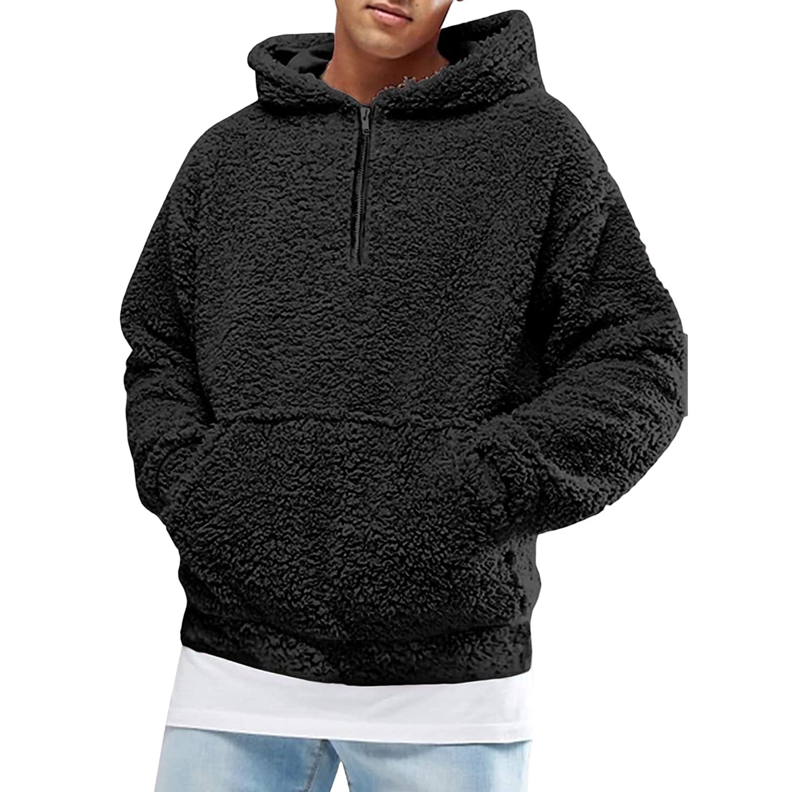 Mens black online fluffy hoodie