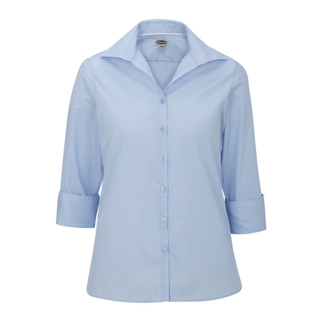 Edwards Garment Blouse en Popeline à Col Ouvert pour Femme - Manches 3/4, Bleu, XXXX-Large