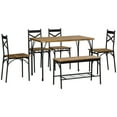 thumbnail image 1 of HOMCOM Industrial Dining Table Set for 6 People, 6 Piece Kitchen Table and Chairs Set, Dinner Table with Bench and Storage Shelf, Dinette Set, Rustic Brown, 1 of 10