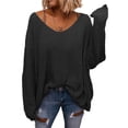 thumbnail image 2 of Suéter Holgado de Punto de Larga con Cuello en V para Mujer Negro M, 2 of 5