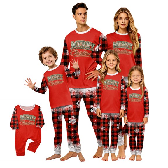 Lvotionpl 2026 Match Family Christmas Pjs, Matching Christmas Pajamas Long Sleeve Top & Pants Set Matching Holiday Family Pajama Xmas Sets