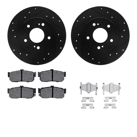 Dynamic Friction Company Rear Brake Rotors-Drilled and Slotted-Black with 5000 Advanced Brake Pads includes Hardware 8512-67045