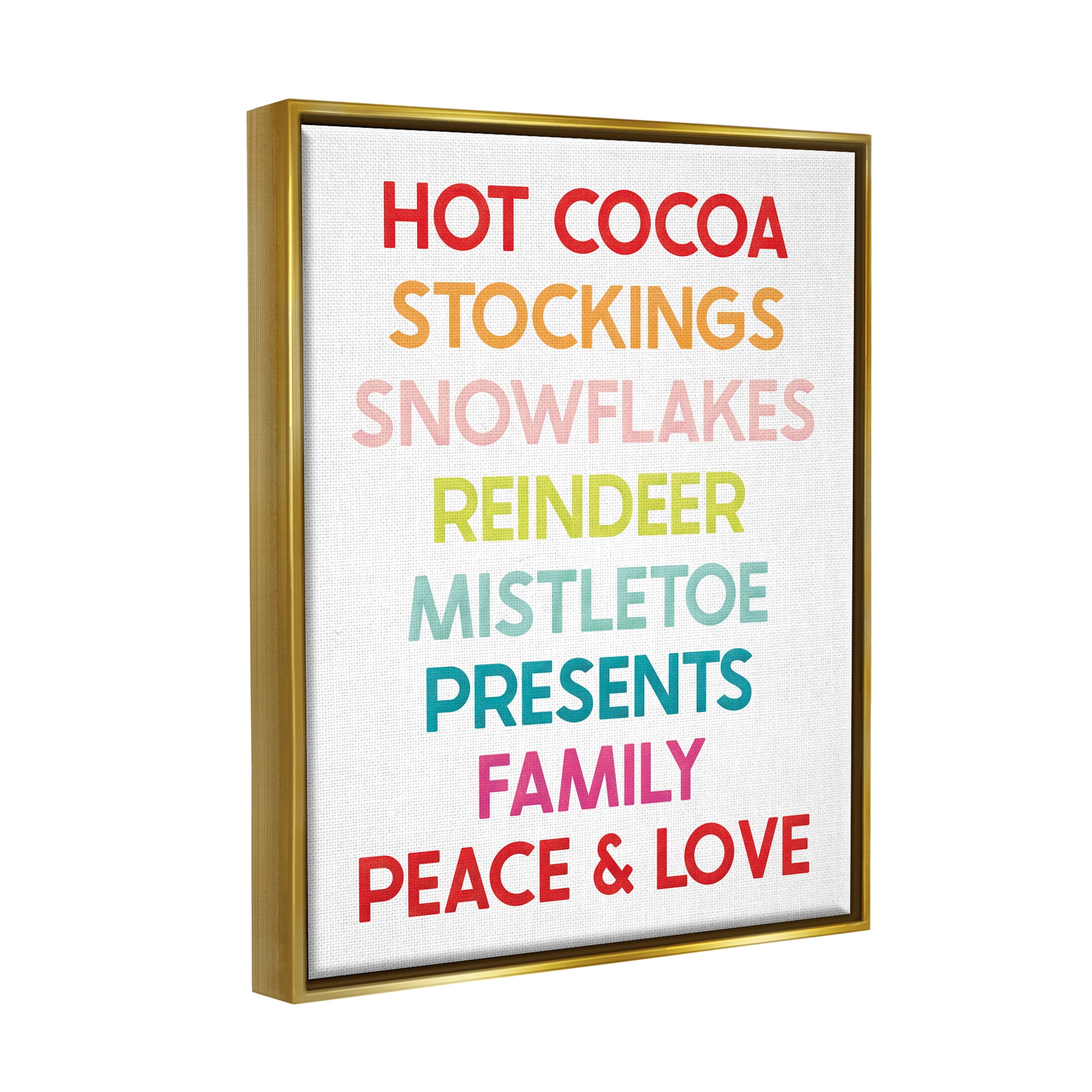 Stupell Industries Peace & Love Rainbow Christmas List Holiday Painting Gold Floater Framed Art Print Wall Art