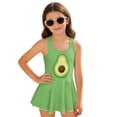 thumbnail image 2 of Xixirimido Green Avocado Print Girls Swimsuit Sleeveless One Piece Skirted Swimwear Modest Hawaiian Bathing Suit for Beach Water Park Kids Swim Dress, 6-7 Years, 2 of 7