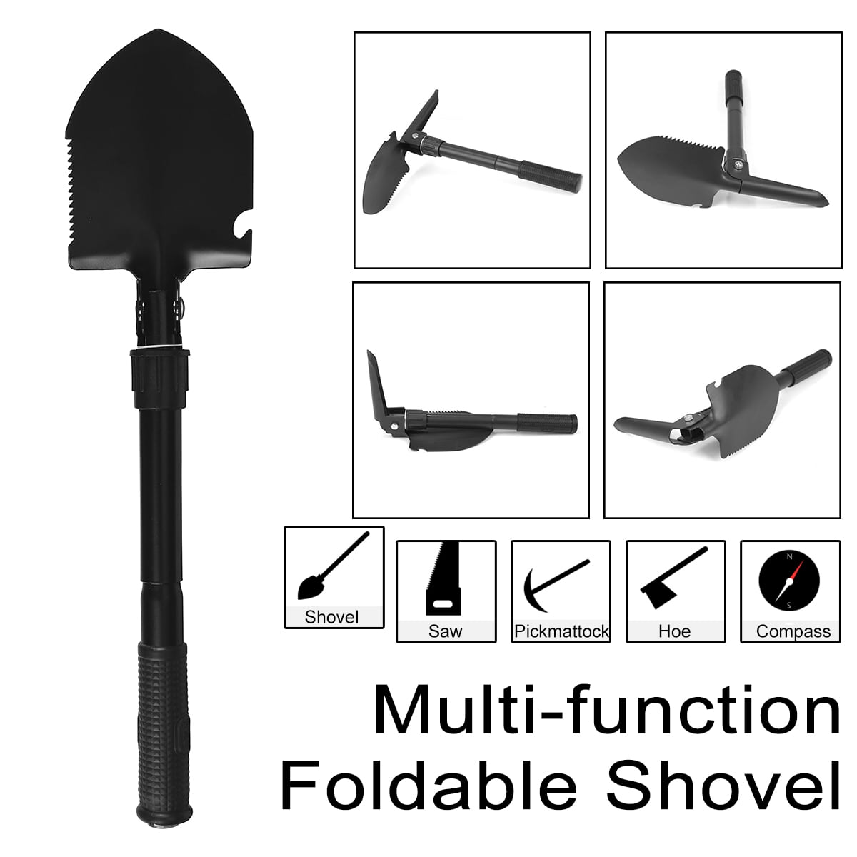 Foldable Camping Shovel With  Carrying Case Multifunctional Survival Tools & Com 