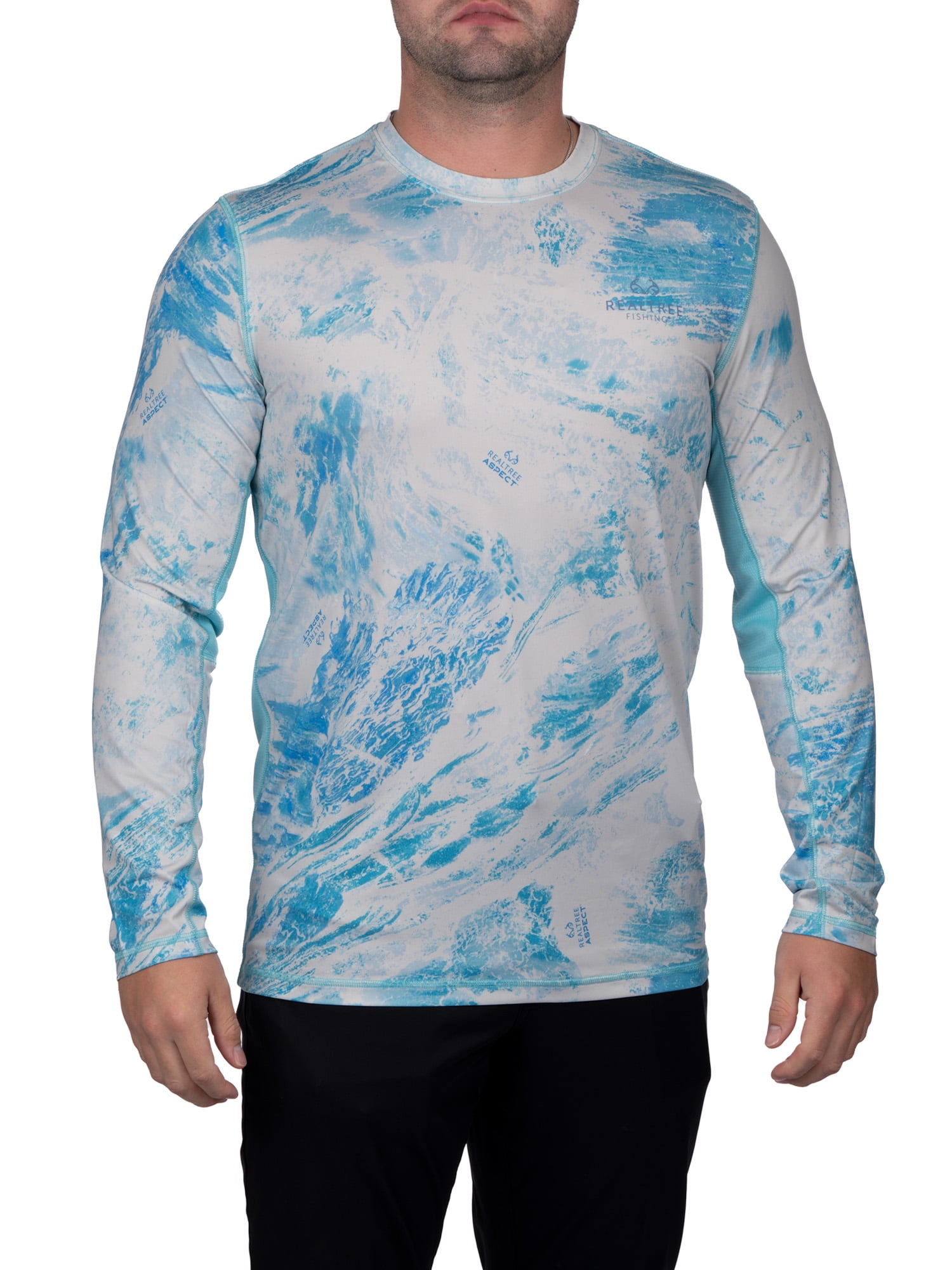 Realtree Mens Long Sleeve Jersey Recycled Polyester UPF Scent Control Crystal Blue Teal Performance Tee- L