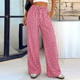 thumbnail image 3 of Yungyresw Gingham Pants Women Elastic Drawstring Waist Lightweight Casual Pants Straight Wide Leg Plaid Lounge Trousers Red XL, 3 of 8