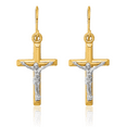 thumbnail image 5 of 10K Solid Two Tone Gold Lord Jesus Christ Crucifix Holy Hanging Cross Christian Religious Drop Dangle Earrings, 5 of 10