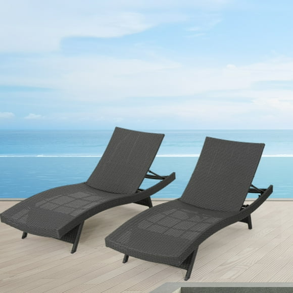 Outdoor Chaise Lounge Chairs Set of 2, Adjustable Reclining Sunbeds for Pool, Patio, Garden, Beach, and Deck, Waterproof and Lightweight, Perfect for Outdoor Relaxation, Grey