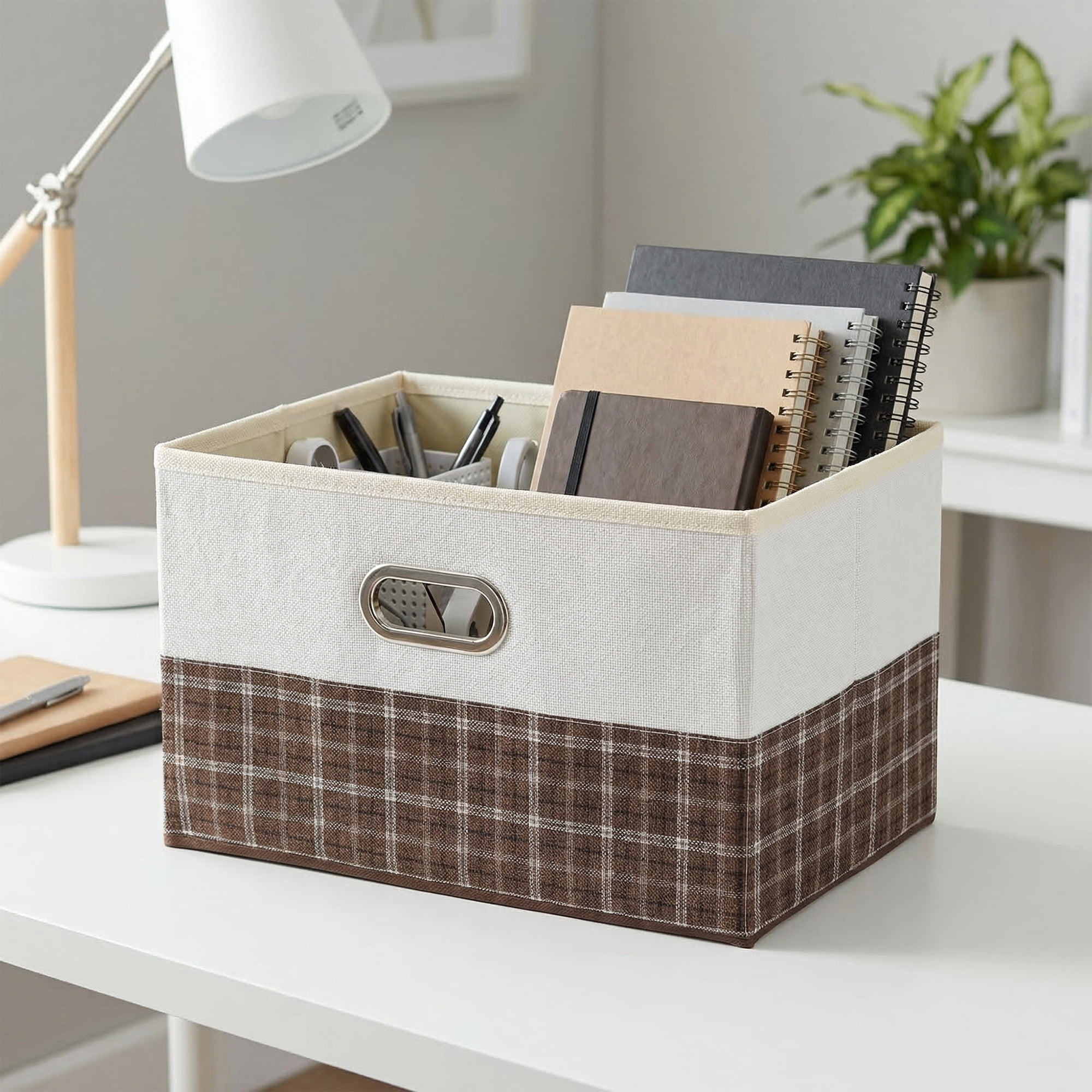 Unique Bargains Storage Cube Fabric Storage Bin with Handles Coffee 16.9*11.8*10.6in
