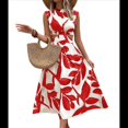 thumbnail image 1 of Vestido de Verano para Mujer, Estampado Floral, Mangas Murciélago Recortadas, Cuello Redondo, Corte A, Cintura Alta, Midi Rojo XXL, 1 of 7