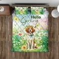 thumbnail image 4 of Brittany Spaniel Hello Spring Time Flower Floral Nature Quilt Bedding Set Brittany Dog Lover Gifts Idea 1 Blanket Bed Cover 2 Pillowcases - 02031, 4 of 5