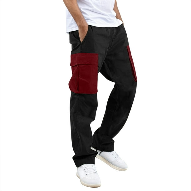 Pantalones cargo para hombre - Corte recto - Dobladillo ajustable - Cintura elástica - Ropa de trabajo - Poliéster