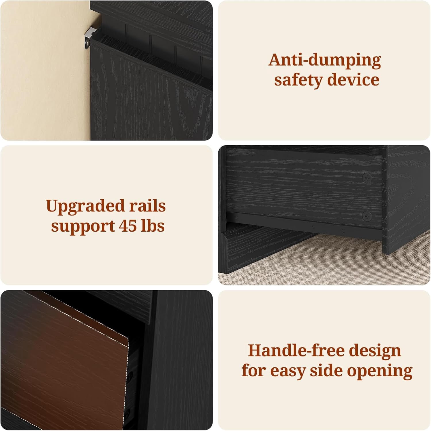 Weiplehoom Black 5 Drawer Dresser with Power Outlet & LED Lights, Modern Chest of Drawer Cabinet with Sliding Top, Floating Dressers for Bedroom, Living Room, Entryway, Hallway