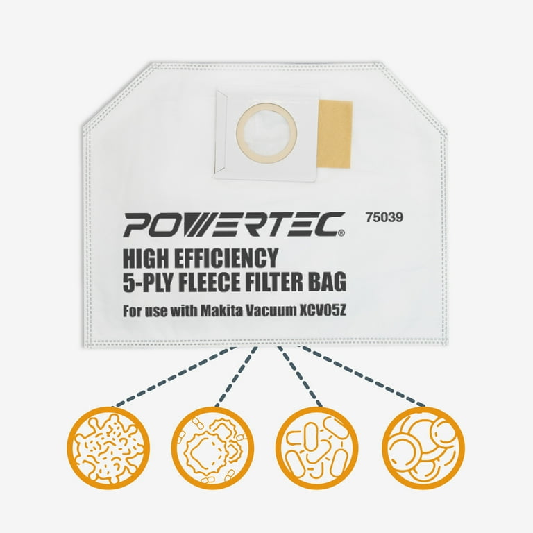 POWERTEC 10PK Fleece Filter Bags for Makita XCV05Z Backpack Vacuum 75039 Walmart