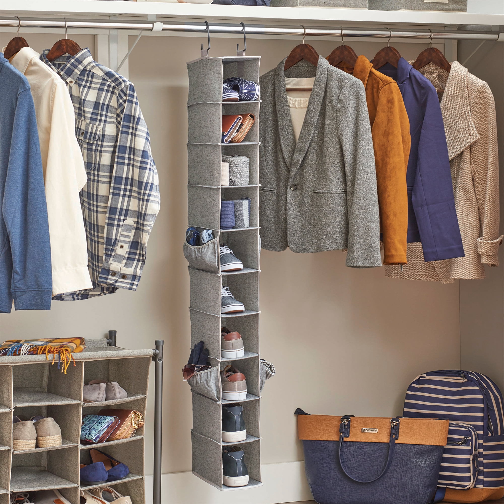 Better Homes & Gardens 10-Shelf Hanging Closet Organizer with Hooks, Gray