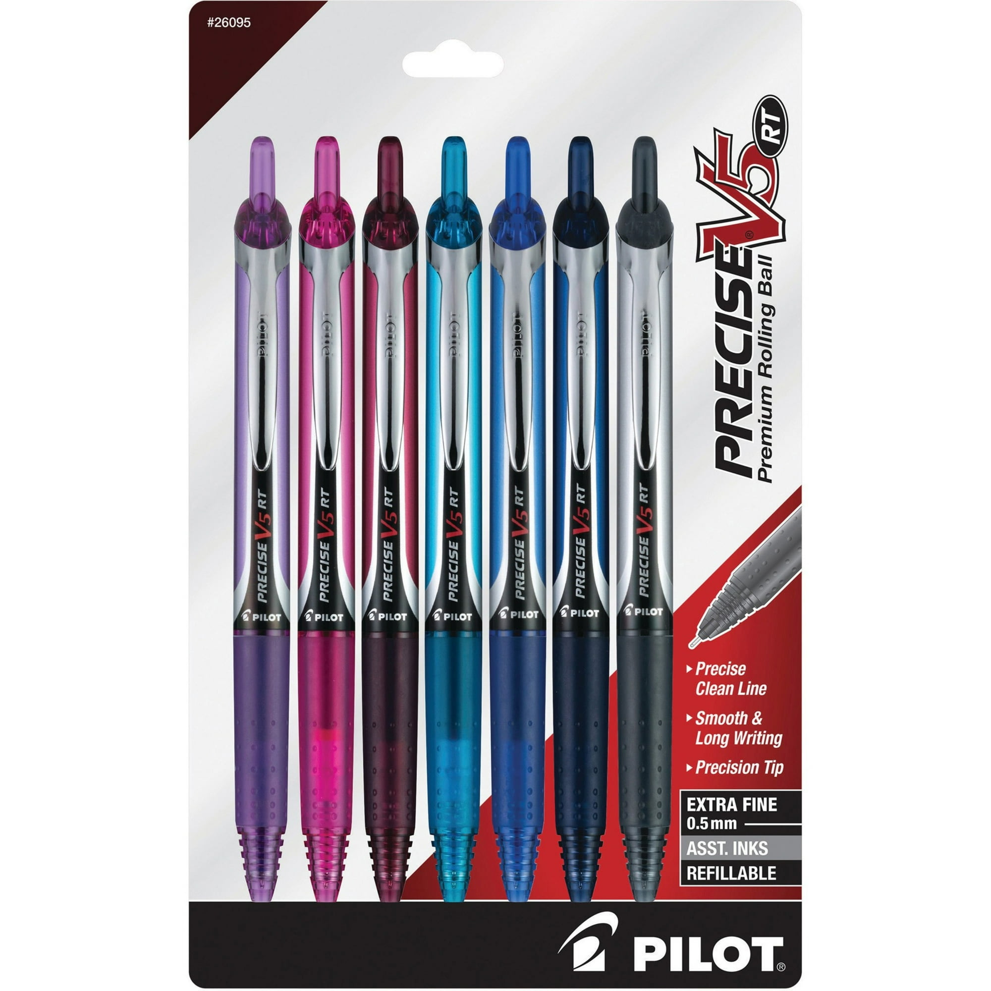 Precise V5rt Roller Ball Pen, Retractable, Extra-Fine 0.5 Mm, Assorted Ink And Barrel Colors, 7/pack | Bundle of 5 Packs