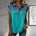thumbnail image 5 of ClodeEU Women's Patchwork Faux Denim Print Short Sleeve Notch Collar Shirt ,Casual Fashion Blouse Sky Blue,Womens Plus XL, 5 of 6