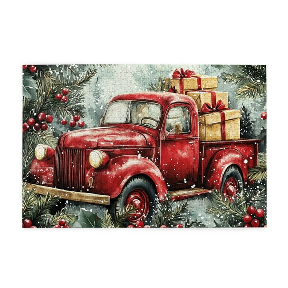 1000 PCS Red truck Christmas Gift 1000 piece puzzle for adults,Unique and Beautiful Design,Funny Christmas Wooden Stress relieving puzzle,Classic Christmas Gift Suitable Family Friends,Relax yourself