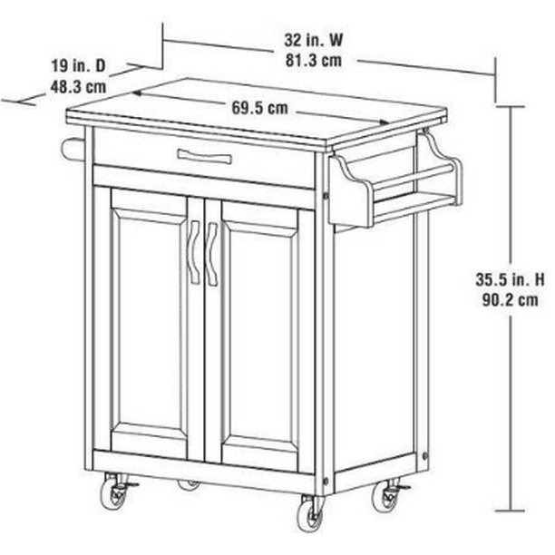 Mainstays Kitchen Island Cart with Drawer and Storage Shelves, White