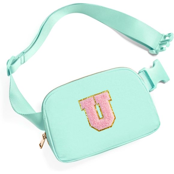 shiyou-Belt Bag Fanny Pack Crossbody Bags with Initial Letter Patch Cute Stuff Birthday Gifts for Teenager Girls Trendy Preppy Stuff for Teen Girls Cool Stuff for Teens, Mint Green, U