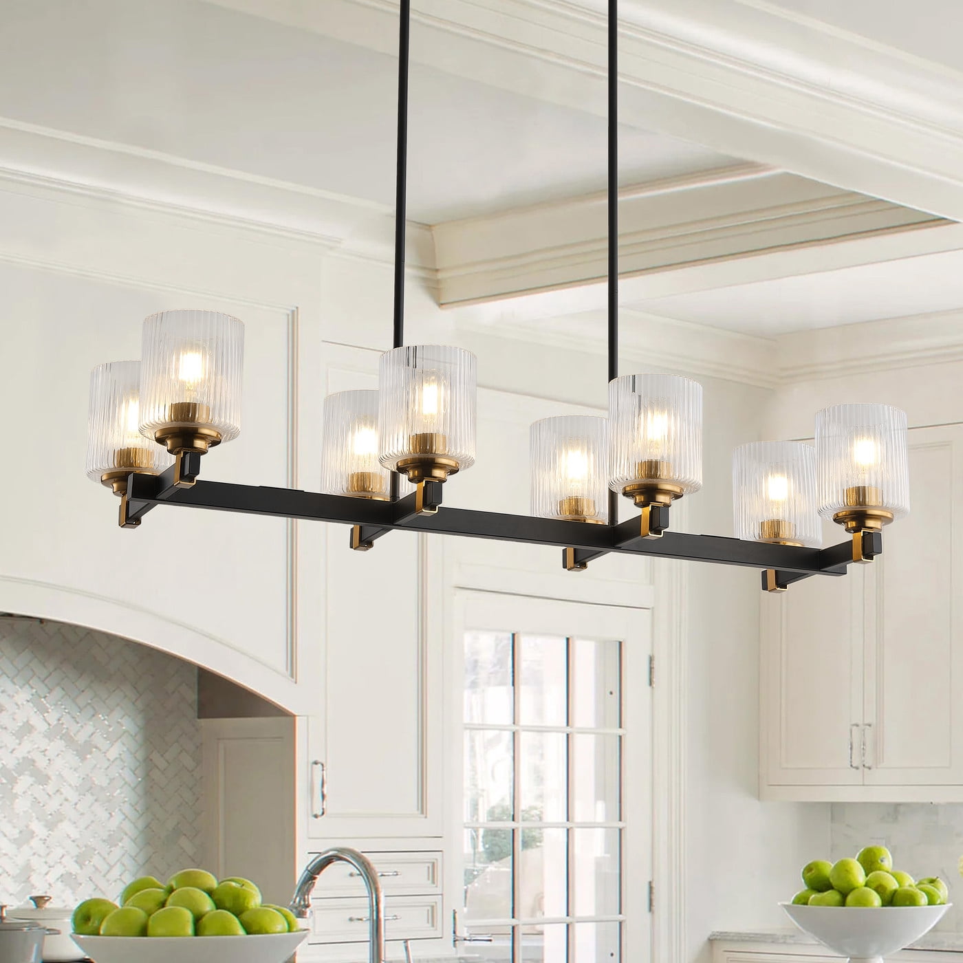 Aiwen 40 In Linear Chandelier Over Kitchen Island, Rustic Industrial 8-Light Pendant Light Fixture