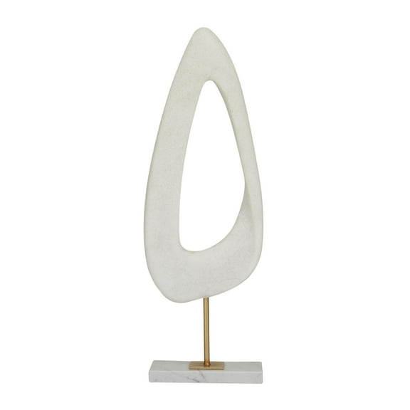7" x 20" White Polystone Cut-Out Abstract Sculpture with Marble Stand, by DecMode