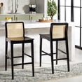 thumbnail image 4 of SAFAVIEH Benicio Rattan Bar Stool, Black Body/Natural Back Rest, Set of 2 (18.9 in. W x 22.5 in. D x 41.9 in. H), 4 of 13