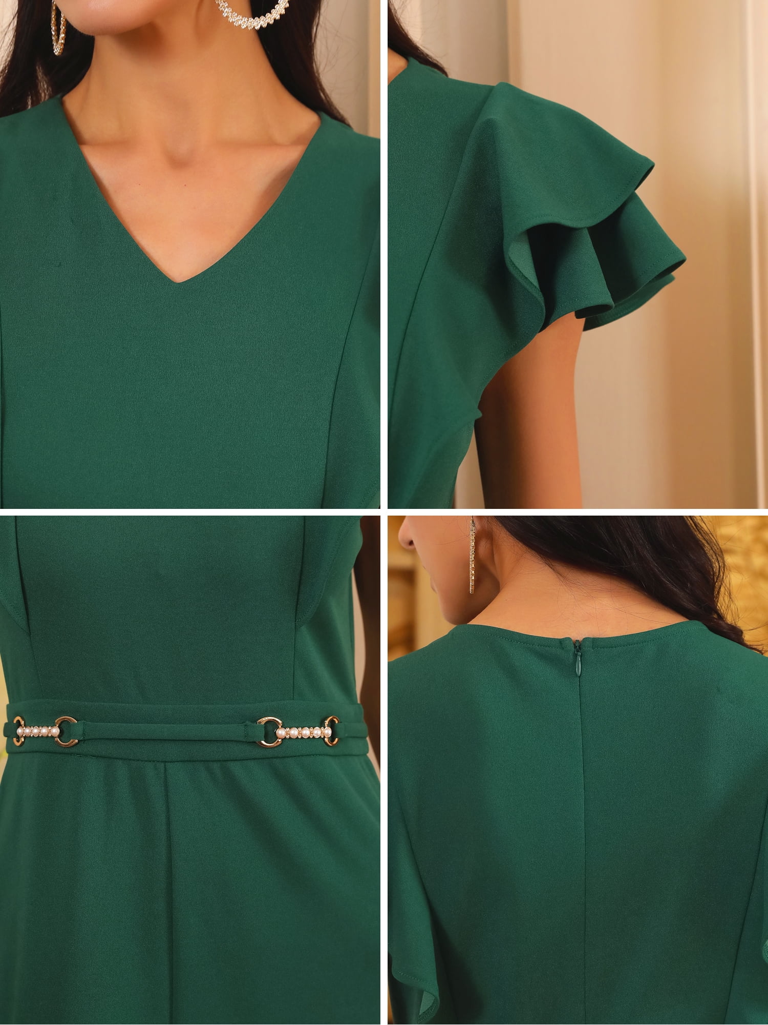 DARING DIVA Women's Formal Ruffled Sleeve Wide Legs Jumpsuits XL Dark Green