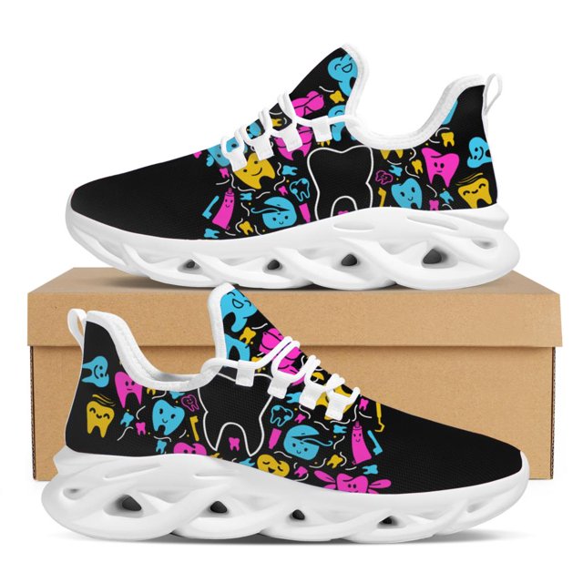 Zapatos de enfermería con cordones antideslizantes para exteriores, con diseño dental, cómodos, ligeros y transpirables, zapatillas planas con diseño dental para mujer