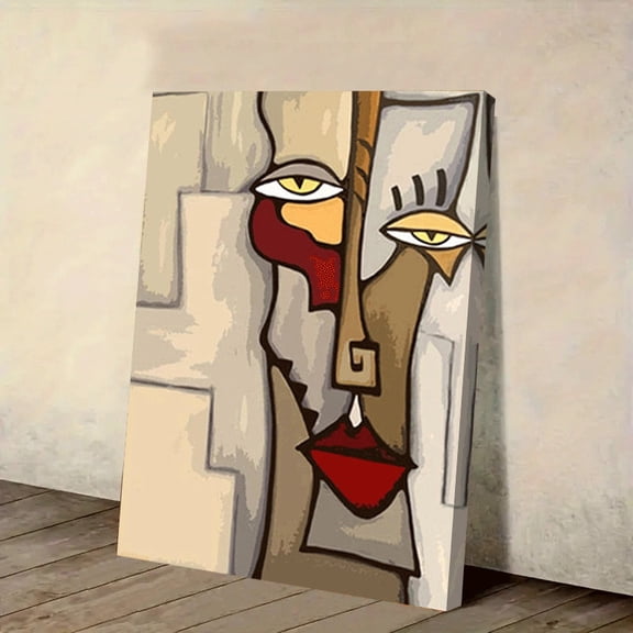 1pc Picasso-Inspired Abstract Face Landscape Canvas Wall Art - 12x18 Inch Modern Cubist Design with Vibrant Colors, Wrapped Canvas Frame & Hook Installation for Living Room Home Decor