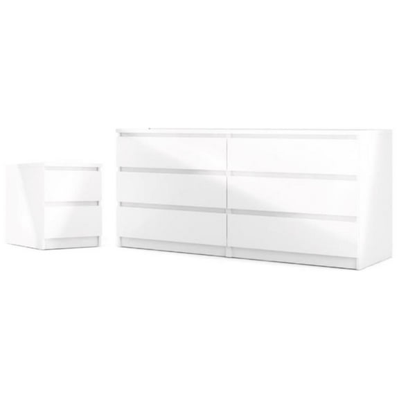Pemberly Row 2-Piece Double Dresser and Nightstand Bedroom Set, White