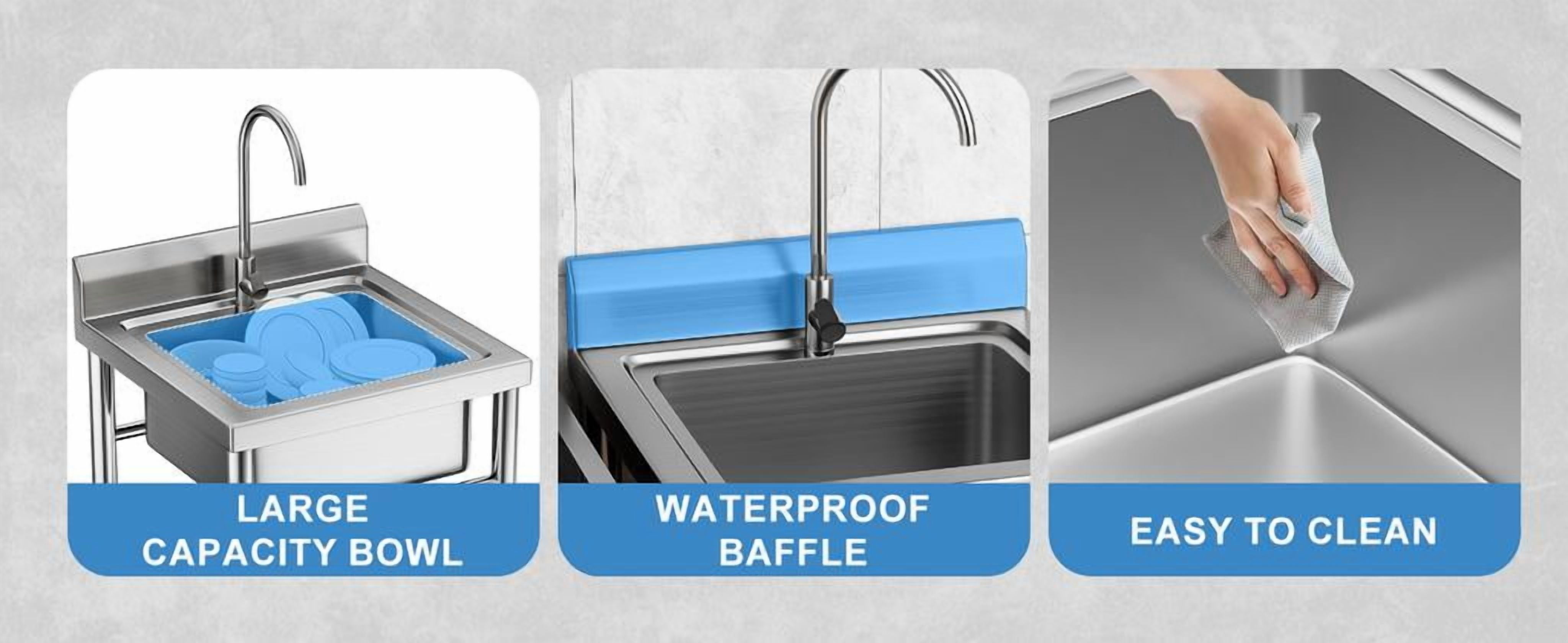 Mohsoe Freestanding Laundry Sink 60 x 60 cm, Stainless Steel Utility Sink with Deep Enlarged Basin, High Splash Guard, No Drilling Easy Assembly, for Kitchen Backyard
