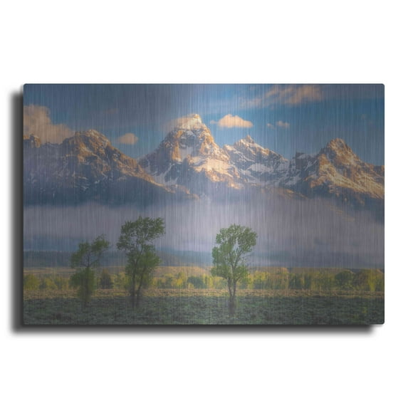 Luxe Metal Art 'Morning Fog In the Tetons - Grand Teton National Park' by Darren White, Metal Wall Art, 24"x16"