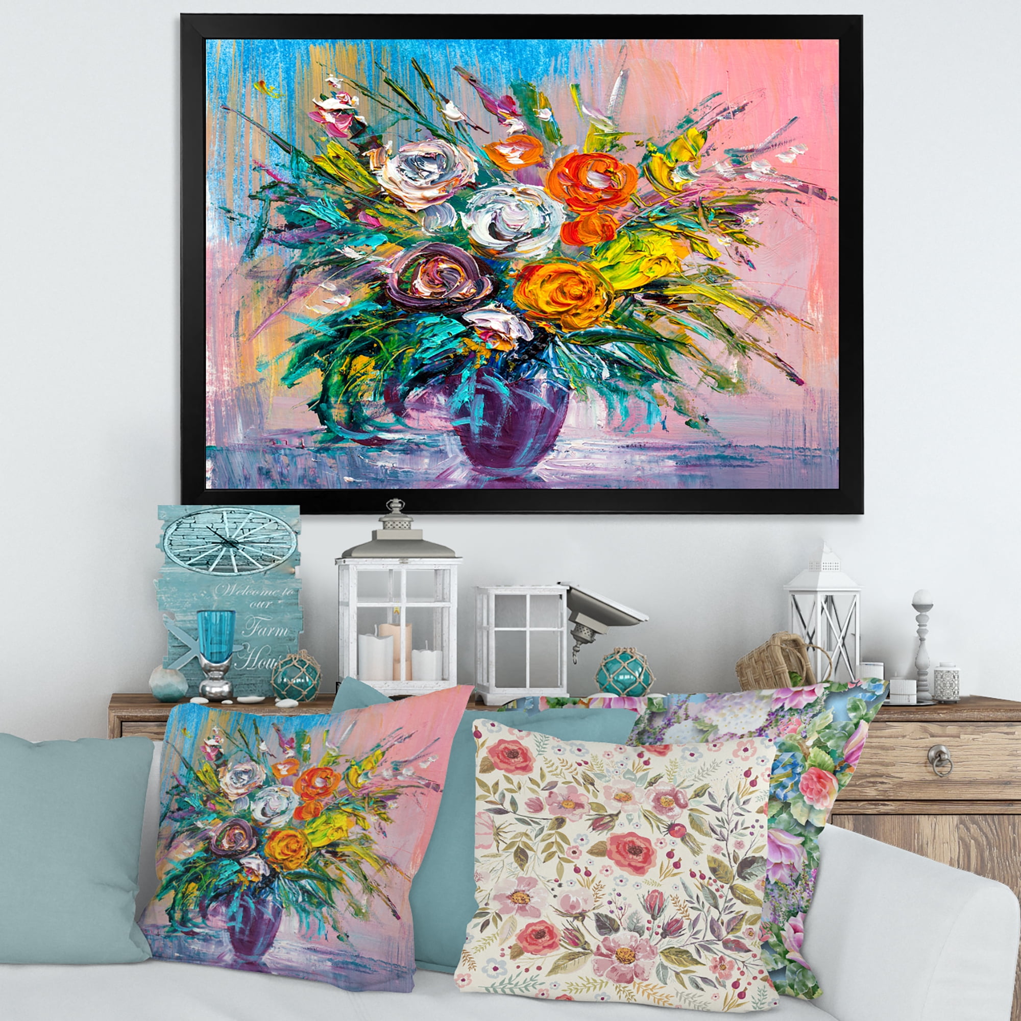 Designart 'Bouquet Of Vibrant Colored Flowers' Traditional Framed Art Print