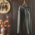 thumbnail image 4 of AILIYIL New Loose Solid Color Cotton And Linen Lace Up Elastic Waist Pants With Pocket (Green,XL), 4 of 5