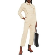 Sandro BEIGE Women's Uno Pleated Cotton And Linen-Blend Twill Jumpsuit, US 42