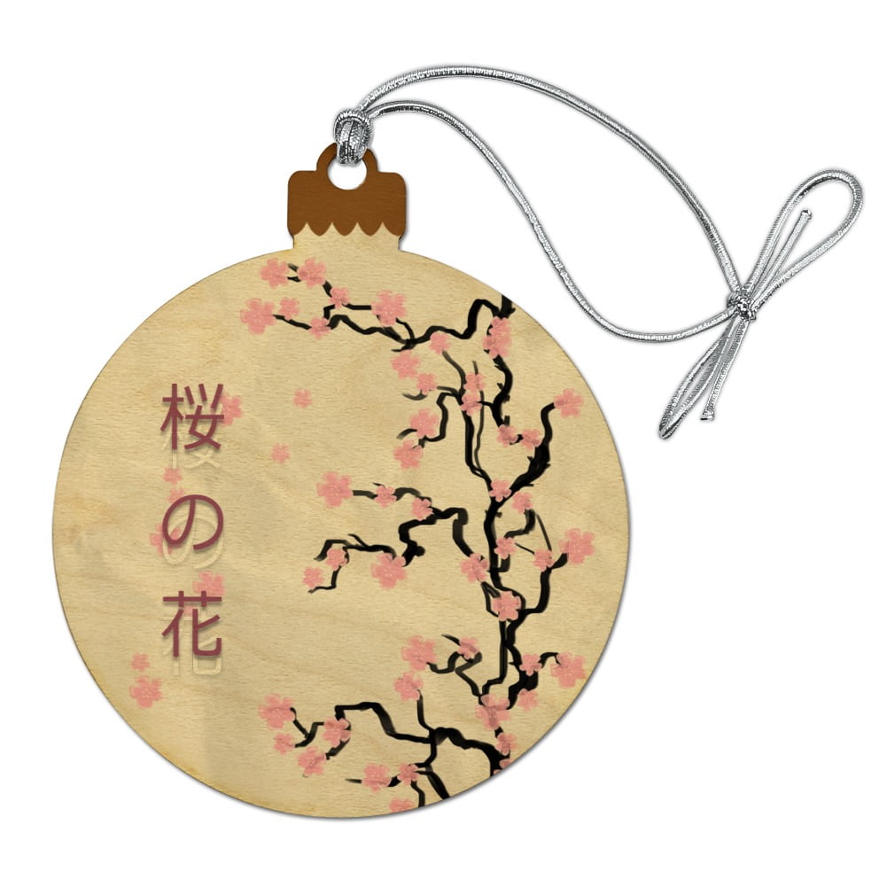 Cherry Blossom Tree Pink Japanese Wood Christmas Tree Holiday Ornament