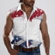 thumbnail image 2 of Camisas de Cuello para Hombres, Moda Casual Día de la Independencia Imprimir Turndown Bolsillos sin Mangas Tanque Deportivo, 2 of 5