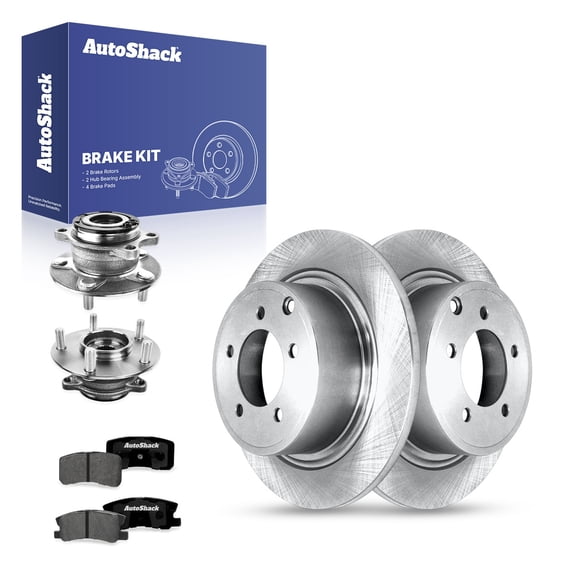 AutoShack Rear Solid Brake Rotors   Premium Ceramic Pads   Hub Bearing Assembly 8-PC Brake Kit Replacement for 2013-2015 Mitsubishi Lancer 2008-2011 Mitsubishi Outlander 11.89" (302 mm)