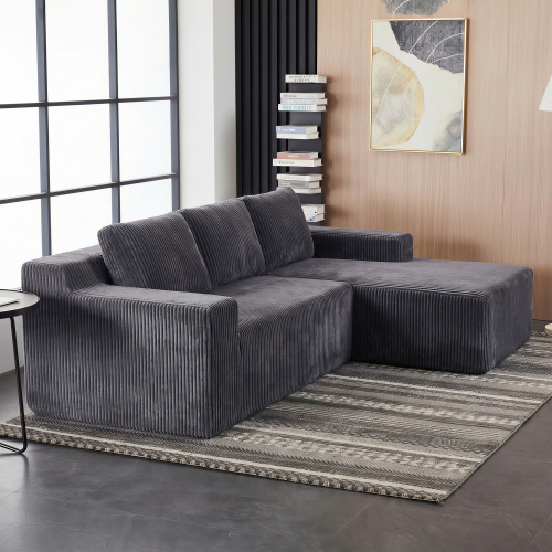 Corduroy Modular L Shaped Sectional Sofa,Luxury Floor Couch Set,Upholstered Indoor Furniture,Foam-Filled Compressed Sofa for Living Room,Bedroom,GREY&nbsp;