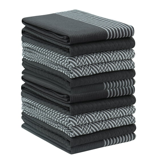 PurpleEssences Assorted Kitchen Towel Set , 15x25 Inch , Set of 12, 3 Assorted Designs For Kitchen Decor and Accessories - Steel Grey