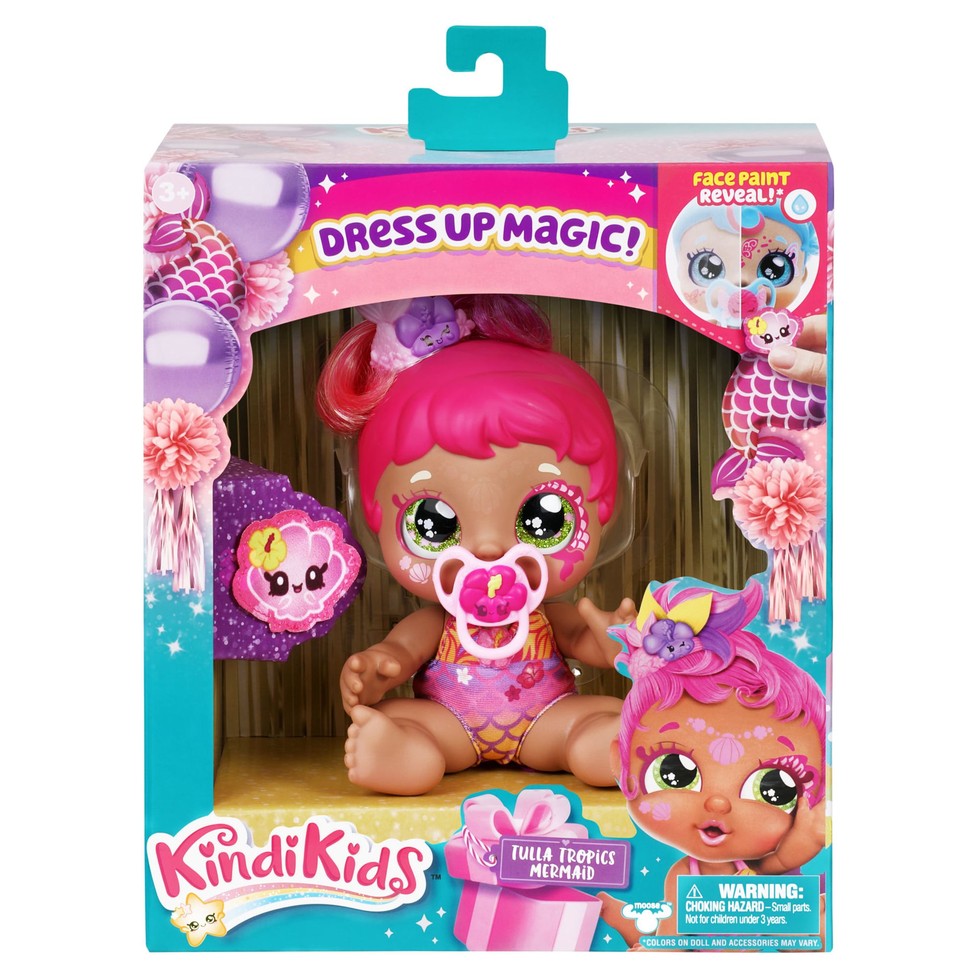 Kindi Kids Magic Baby Sister Baby Doll Tulla Tropics Mermaid with Face Paint Reveal, Girls, Ages 3 +