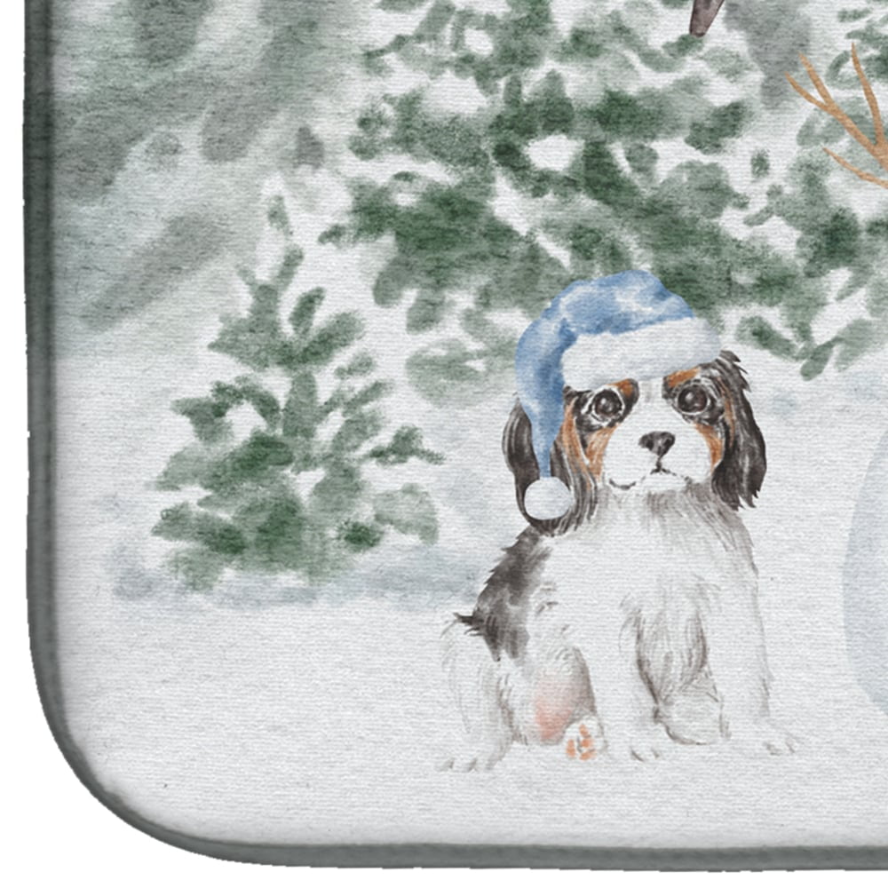 Carolines Treasures CK8054DDM Cavalier King Charles Spaniel Tricolor Puppy Snowman and Christmas Presents Dish Drying