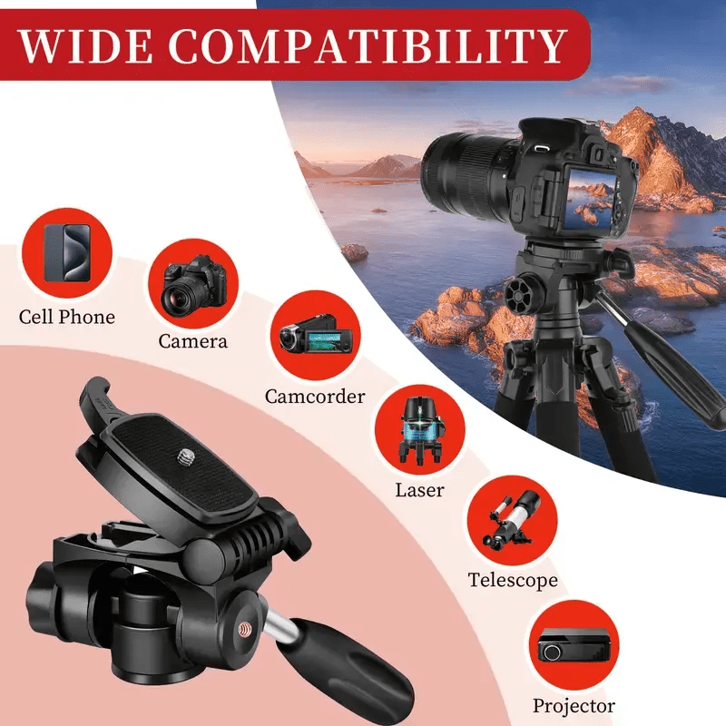 ZOMEI 55 Inch Tripod with Carry Bag with Phone Holder, Aluminum for Mirrorless Camera/DSLR/Phone/Camcorder, Red