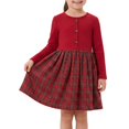 thumbnail image 2 of Sunny Fashion Girls' Long Sleeve Ribbed Knit Bodice Tartan Plaid Red Dress (Little Girls), 2 of 8
