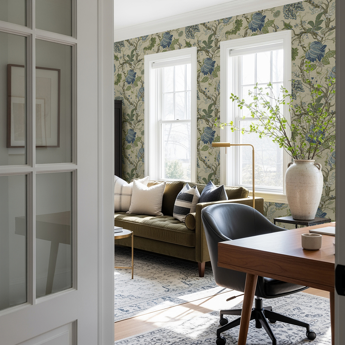Harry & Grace Fern & Blueprint Jacobean Trail Premium Matte Non-Woven Peel and Stick Wallpaper - 20.5 in. W x 18 ft. L Roll