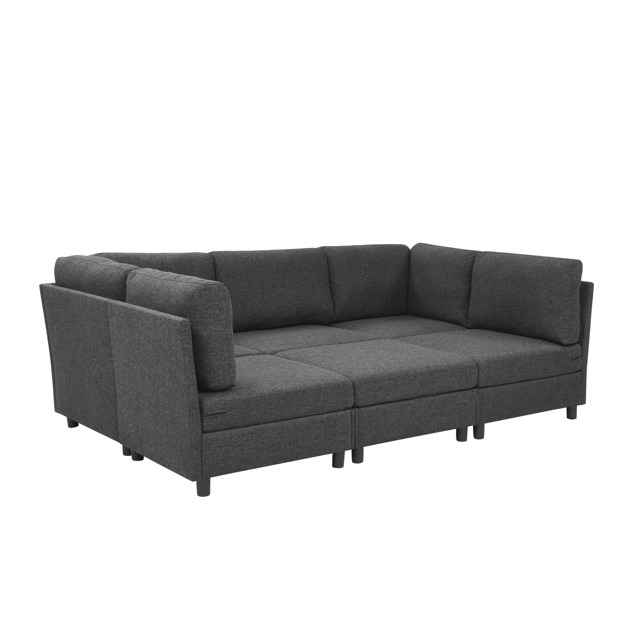 Noble House Modular Sectional Sofa with Convertible Ottoman, 6-Seat Corner Couch, Dark Gray