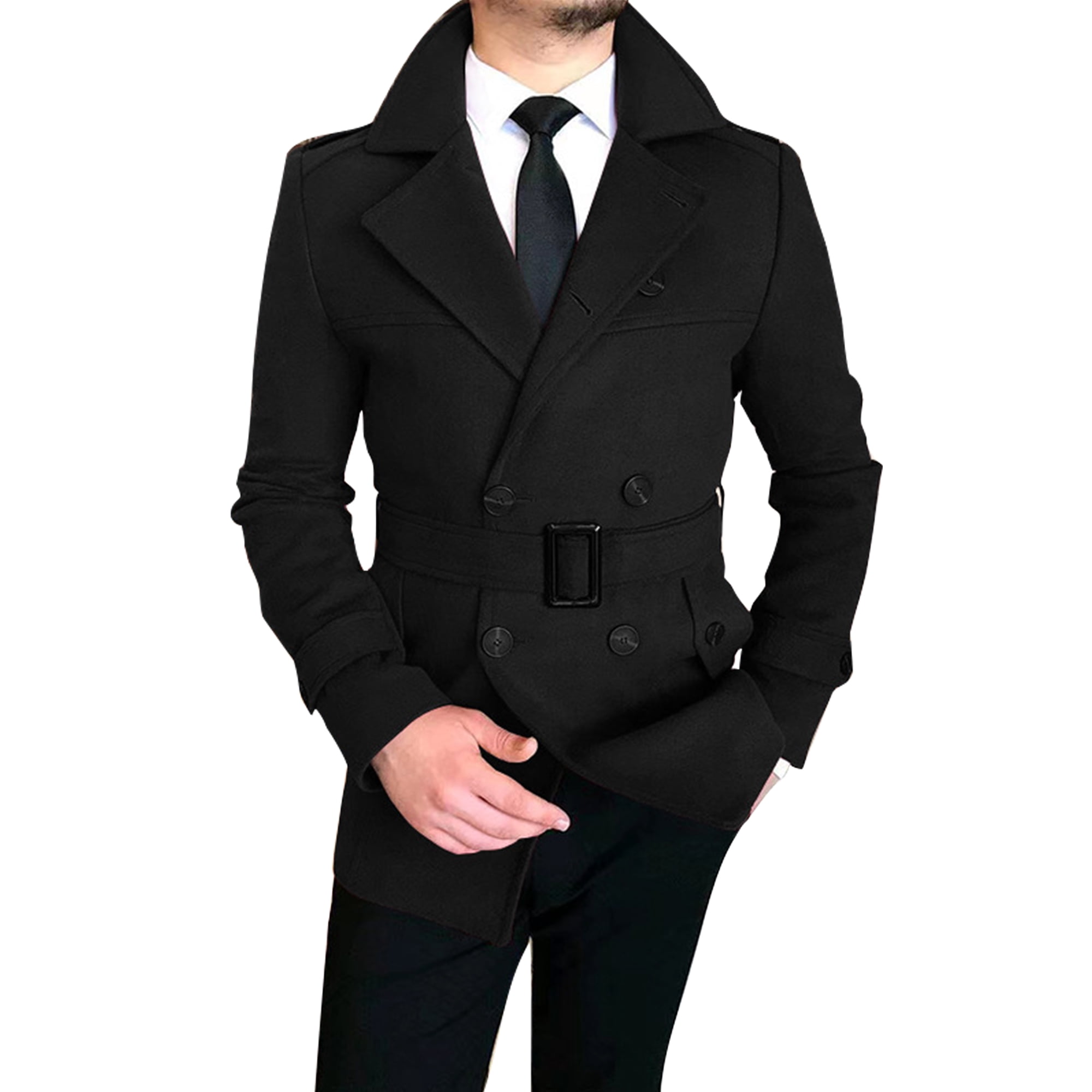MAWCLOS Men's Pea Coats Double Breasted Winter Warm Jacket Lapel